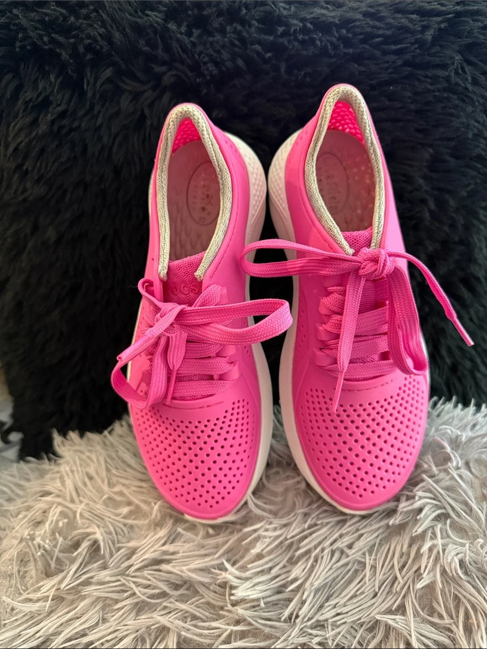 CROCS Women’s Hot Pink Perforated Lace-Up Sneakers